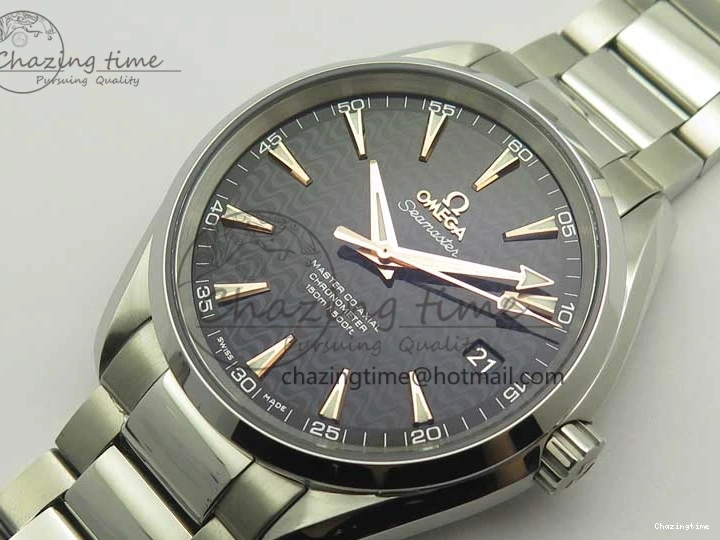 0421 FlexibleFit Aqua Terra 150M SS VSF 1:1 Best Edition Black Wave Textured Dial RG Hand on SS Bracelet A8500 Super Clone 8032